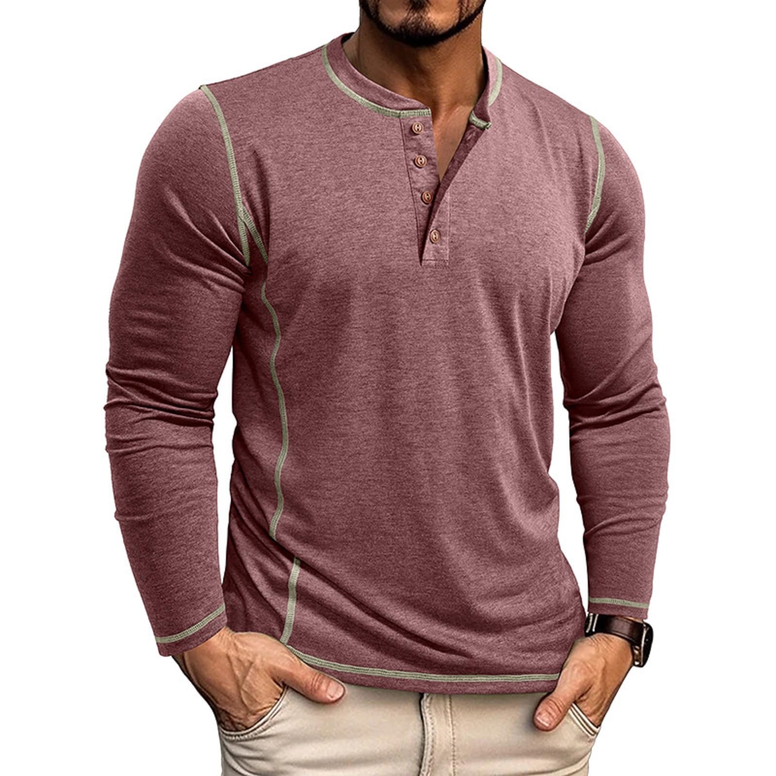 Aulemen Henley Men's Long Sleeve Soft Cotton Shirt