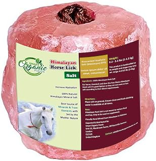 Smart Organic Foods Himalayan Pink Salt Lick for Horses with Rope | Natural shape, 1-1.5 kg block, over 80 trace minerals, all breeds, all life stages, veterinary diet