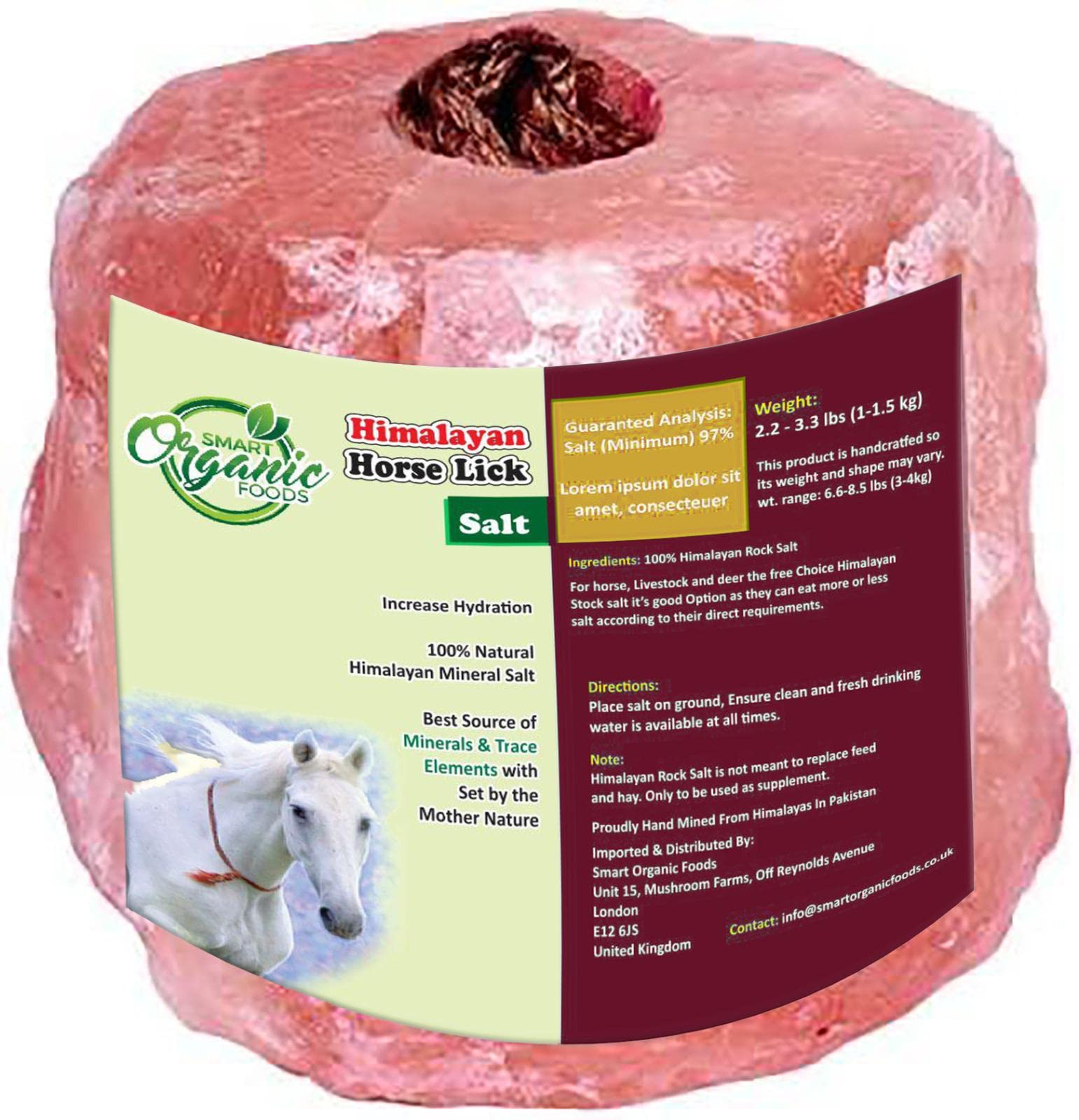 Smart Organic Foods Himalayan Pink Salt Lick for Horses with Rope | Natural shap