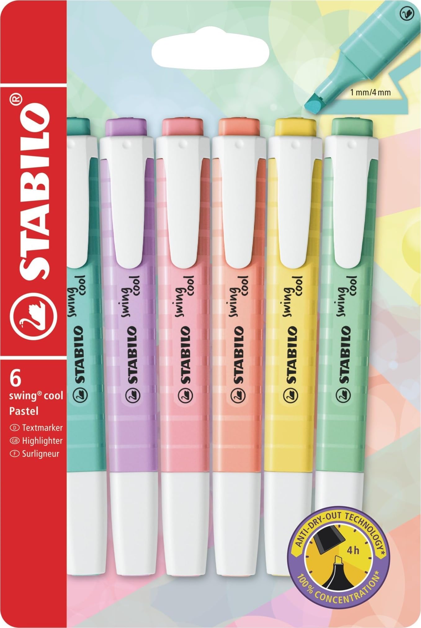 STABILO swing cool Pastel - Highlighter | Pack of 6 - Assorted Colours