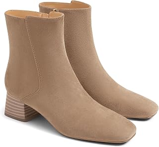 Coutgo Womens Ankle Boots Chunky Low Heel Square Toe Side Zipper Booties