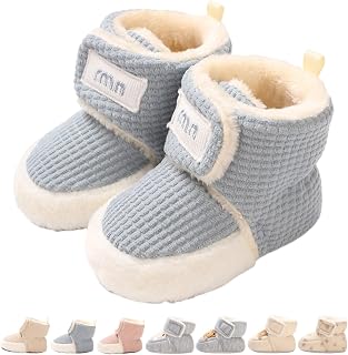 Baby Boys Girls Winter Warm Fleece Booties Snow Boots Newborn Non-Slip Soft Sole Sock Shoes Slippers Toddler Cotton Thermal Adjustable Crawling Barefoot Walker Shoes 0-18 Months