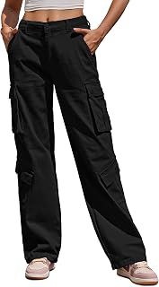 ZMPSIISA Women High Waisted Cargo Trousers Military Combat Wide Leg Casual Trousers 8 Pockets