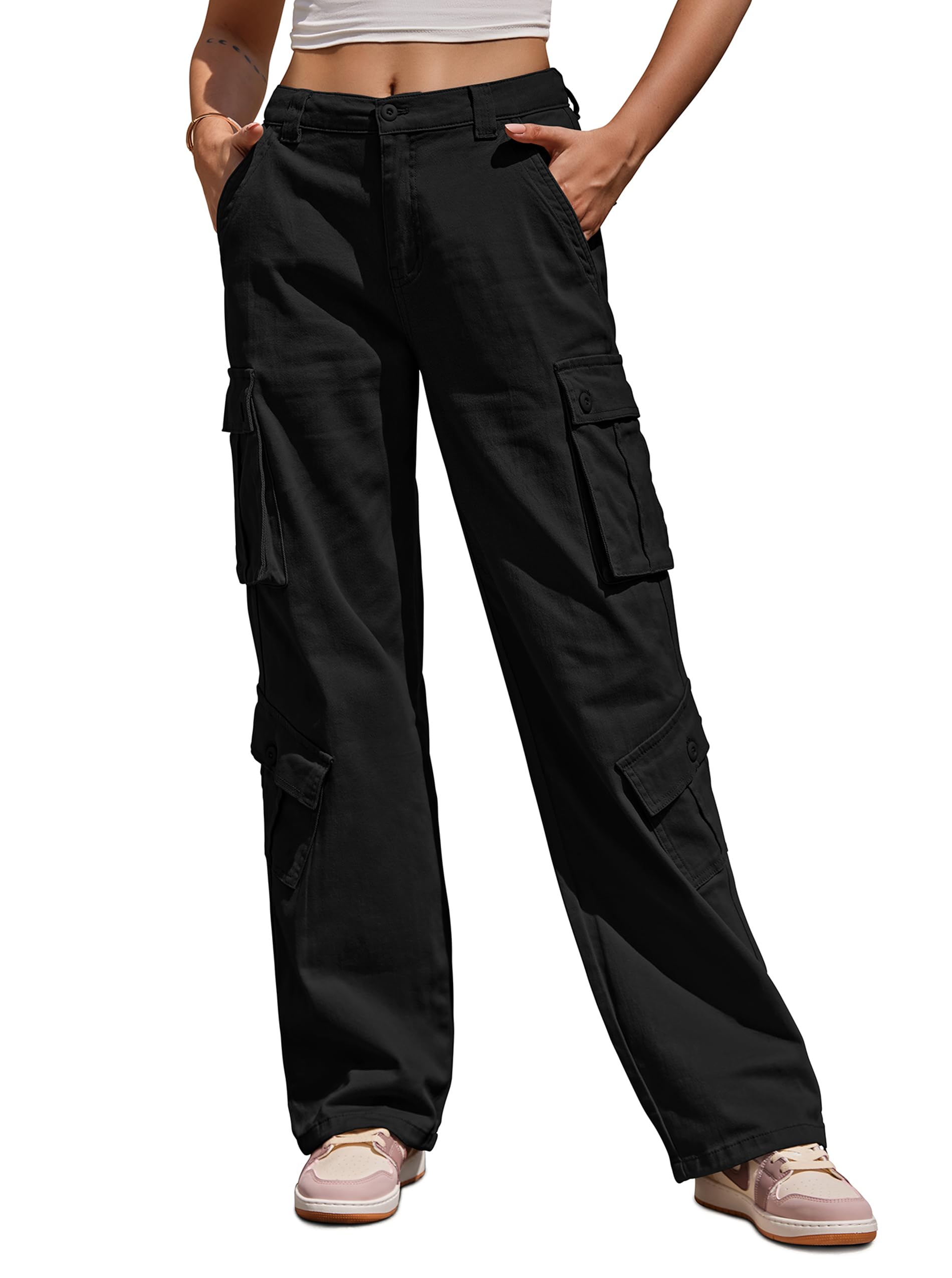ZMPSIISA Women High Waisted Cargo Trousers Military Combat Wide Leg Casual Trous