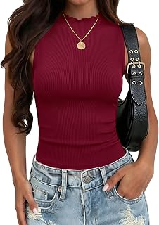 Zeagoo Camiseta sin mangas para mujer, cuello alto falso, acanalada, ribete de lechuga, básica, ajustada, ropa casual de verano 2026