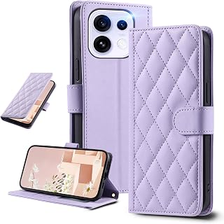 UnivoColors iPhone 14 Plus Quilted Leather Style Folio Case Elegant High Quality PU Magnetic Closure Card Storage Function Stand Function Full LCD Protection Lens Protection Strap Included (Purple)