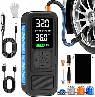 Calmara Y34 Tire Inflator Portable Air Compressor,4X Faster Inflation,6000mAh Cordless/12V DC 150PSI Air Pump with Digital Pressure Gauge for Car,Motorcycle,Bike,Ball Gifts for Men
