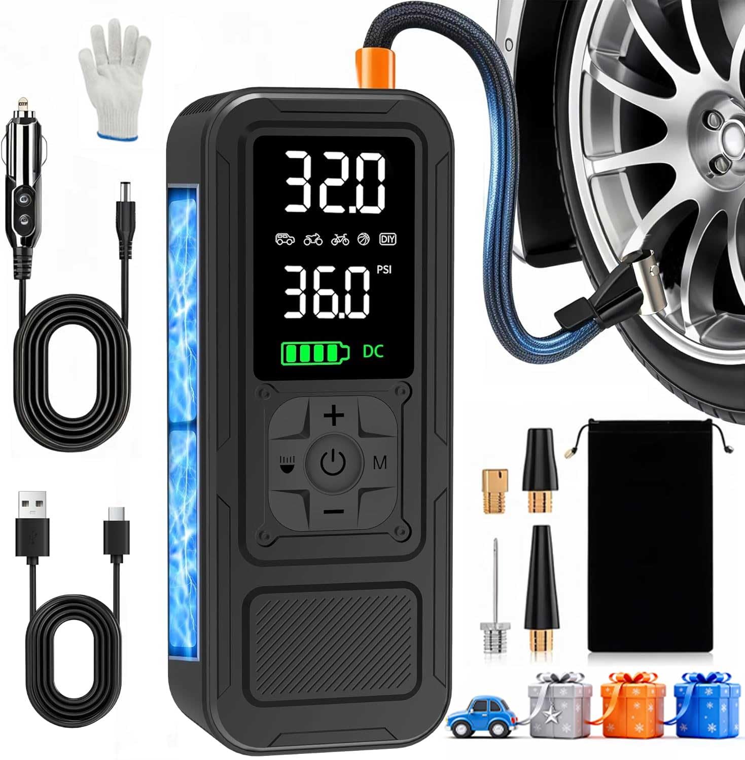 Calmara Y34 Tire Inflator Portable Air Compressor,4X Faster Inflation,6000mAh Co