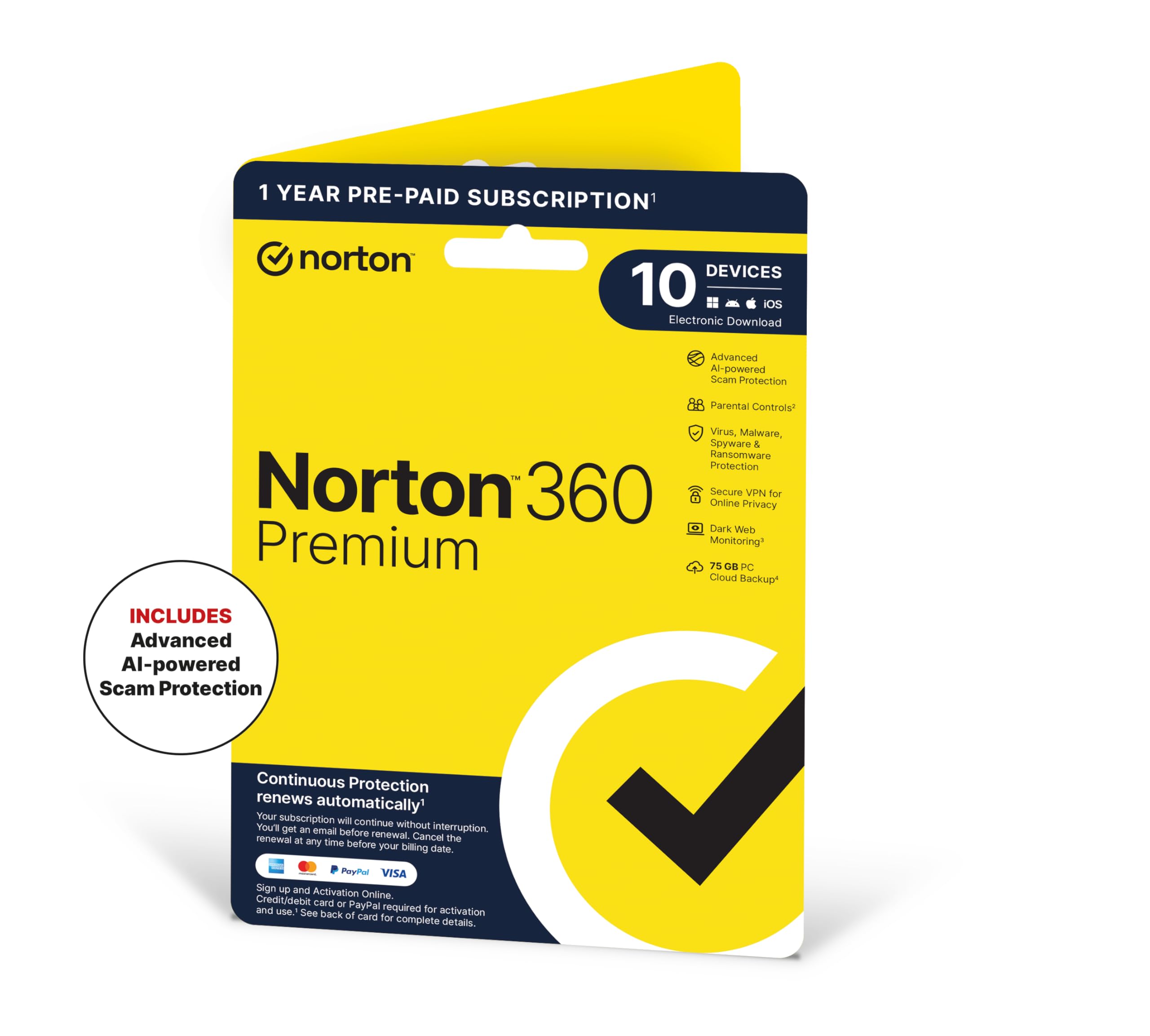 Norton 360 Premium 2026, Antivirus software for 10 Devices and 1-year subscripti
