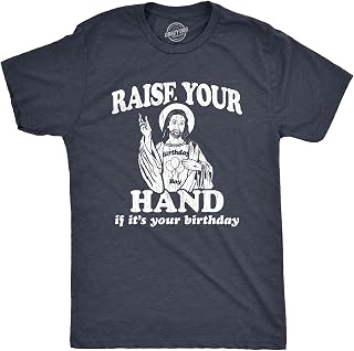 Crazy Dog Tshirts - Mens Raise Your Hand If It's Your Birthday Tshirt Funny Jesus Christmas Graphic Tee (Heather Navy)