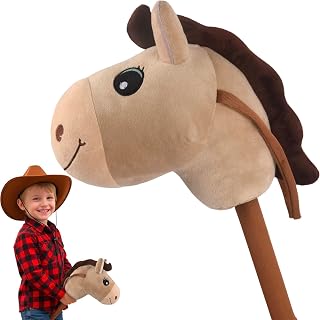 WALIKI Stick Horse Toy for Boys and Girls | Cool Cowboy Ride-On Toy | Fun Birthday Gift for Kids Ages 3 4 5 6 | Active Pretend Play for Toddlers & Preschoolers (Beige)