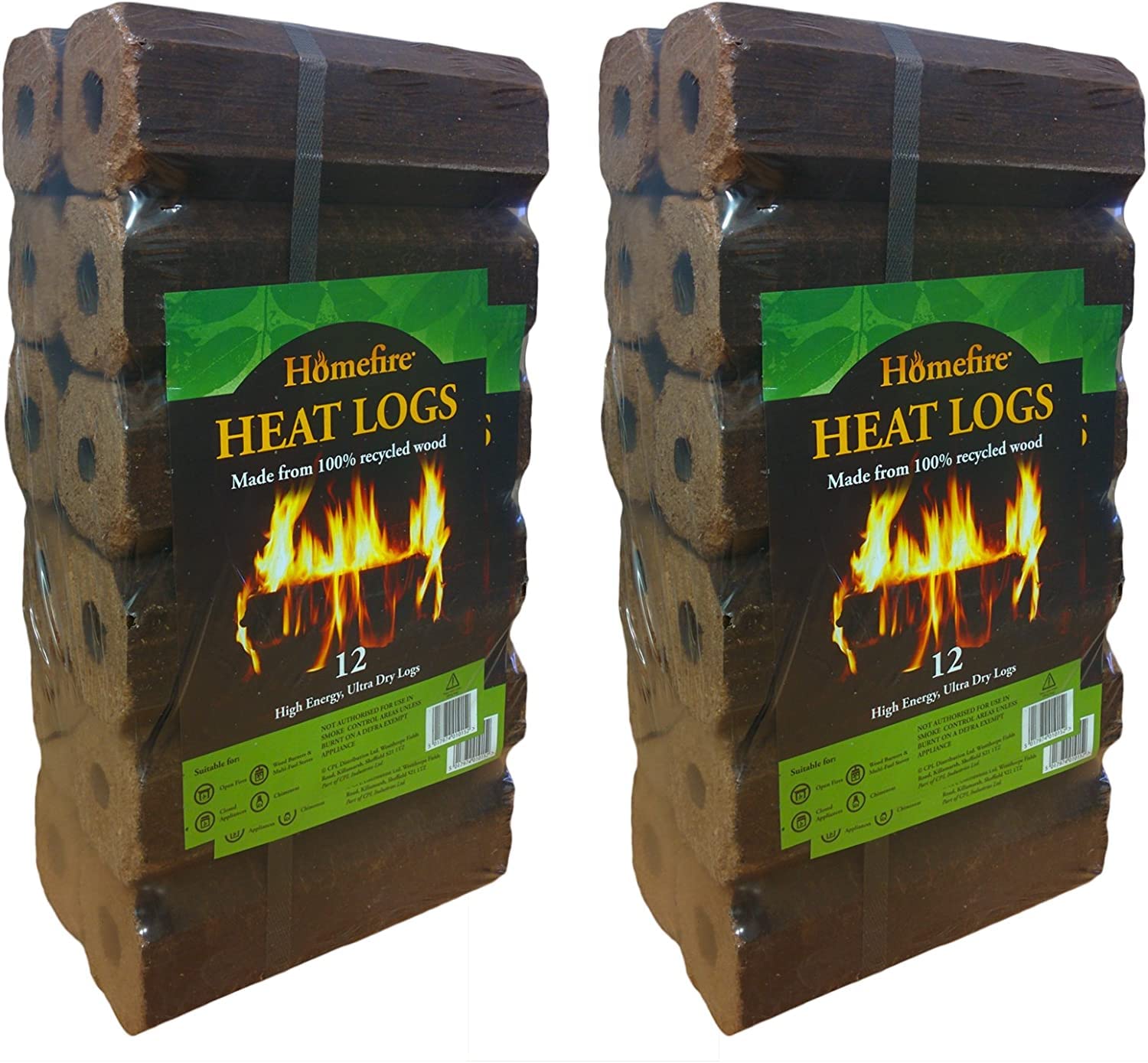 Homefire High Energy Ultra Dry Heat Logs Open Fire Log Eco Wood Fuel (24 Heat Lo