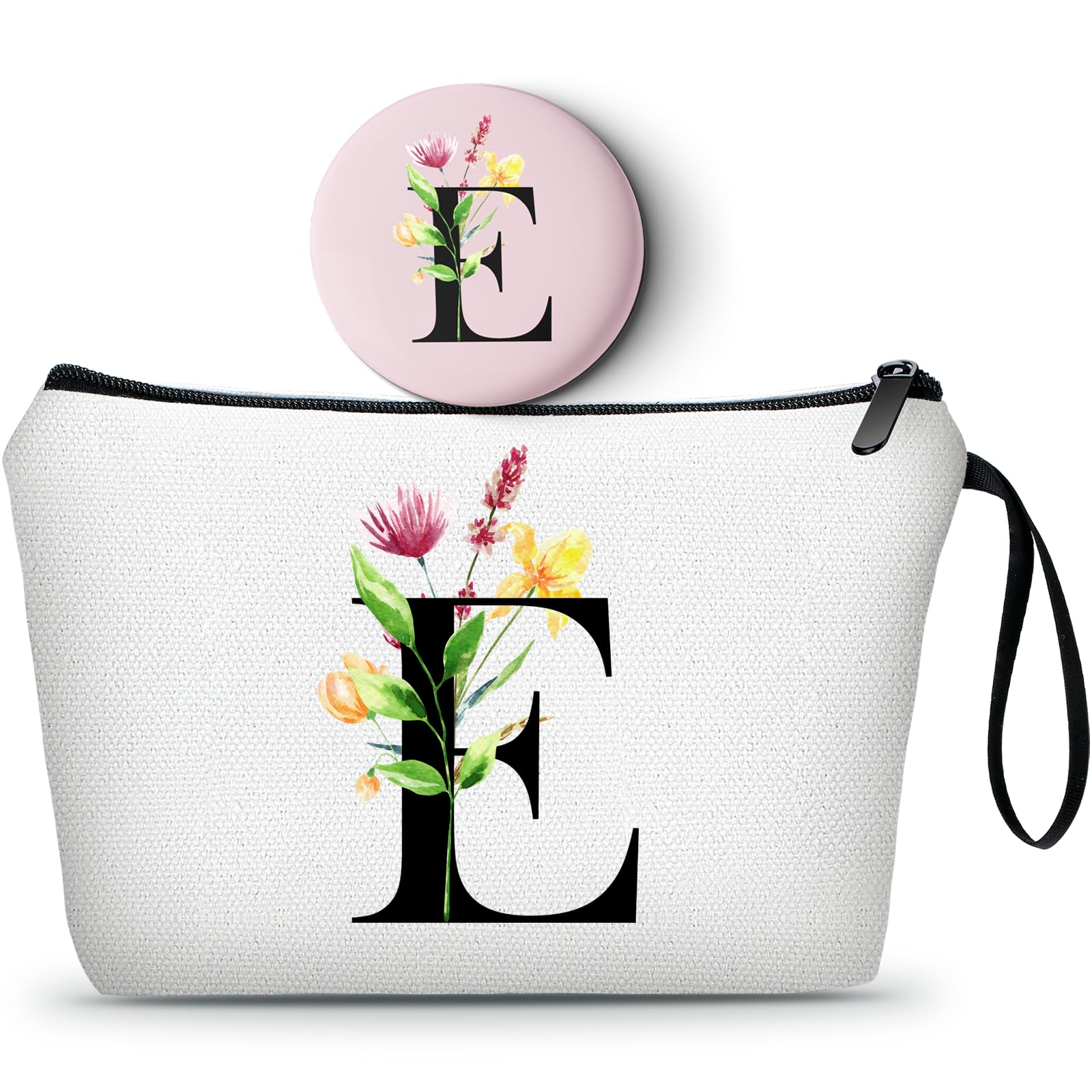 A-Z Personalized Gifts for Women, Initial Make Up Bag with Mirror, E