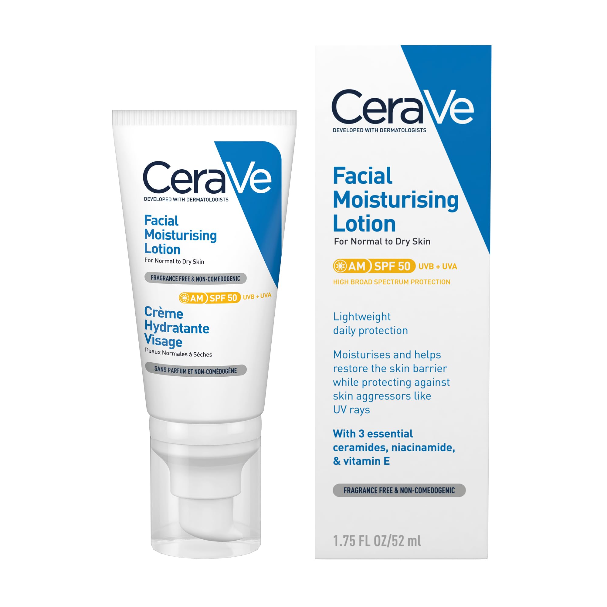 CeraVe AM Facial Moisturising Lotion SPF50 With 3 Essential Ceramides, Vitamin E