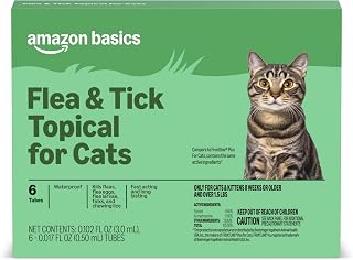 Amazon Basics Preventative Flea and Tick Topical Treatment for Cats (Over 1.5 lbs), Fast Acting and Long Lasting, 6 Count, Packaging May Vary