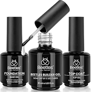 Beetles Builder Gel for Nails with Gel Base and Top Coat Set 3Pcs | 3-Step Clear Builder Nail System for Nail Overlay, Strengthening and Apex Building, UV Lamp Cured