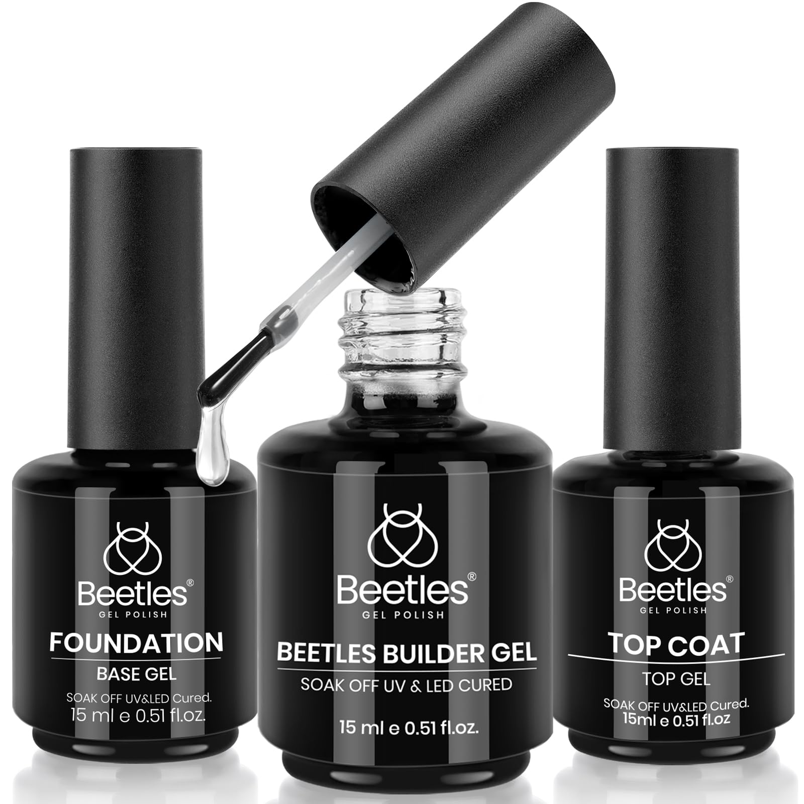 Beetles Builder Gel for Nails with Gel Base and Top Coat Set 3Pcs | 3-Step Clear
