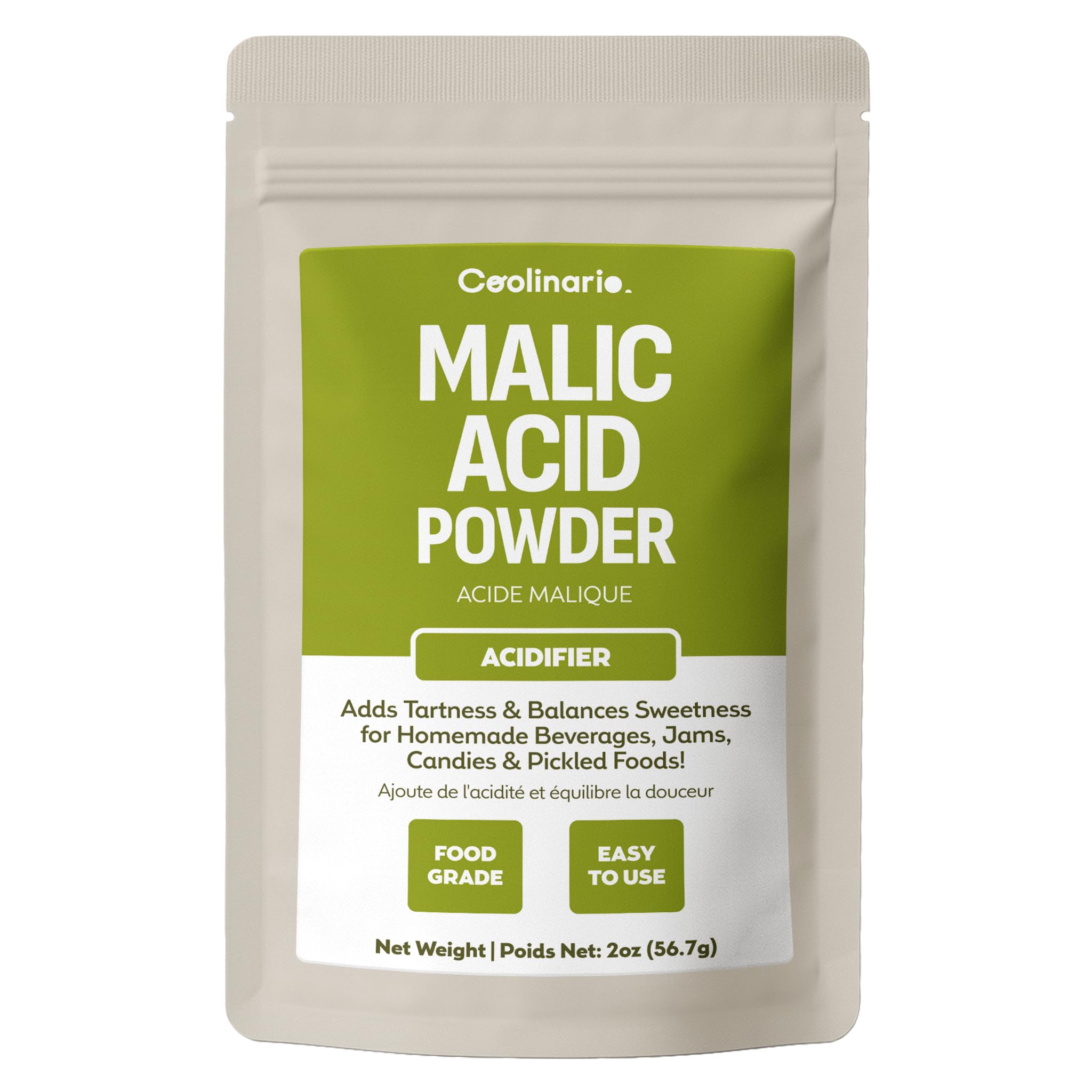 Coolinario Malic Acid Food Grade Powder (2 OZ) Sour Powder | Flavor Enhancer for