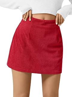Wenrine Womens Corduroy Mini Skirt High Waisted A-line Short Skirts