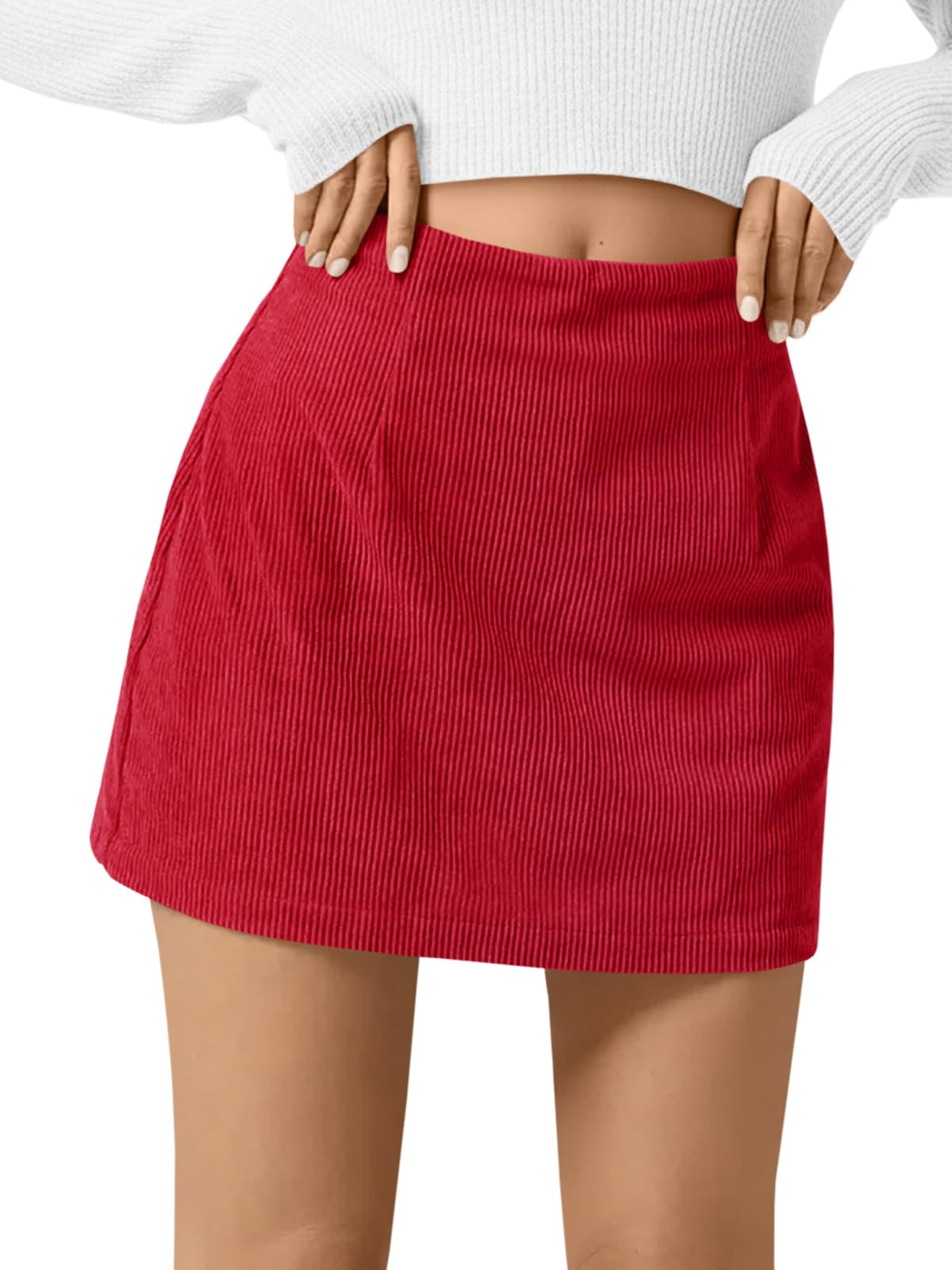 Wenrine Womens Corduroy Mini Skirt High Waisted A-line Short Skirts