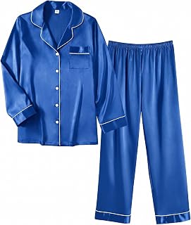 Ekouaer Matching Pajamas for Couples Silk Long Sleeve Satin Soft Button