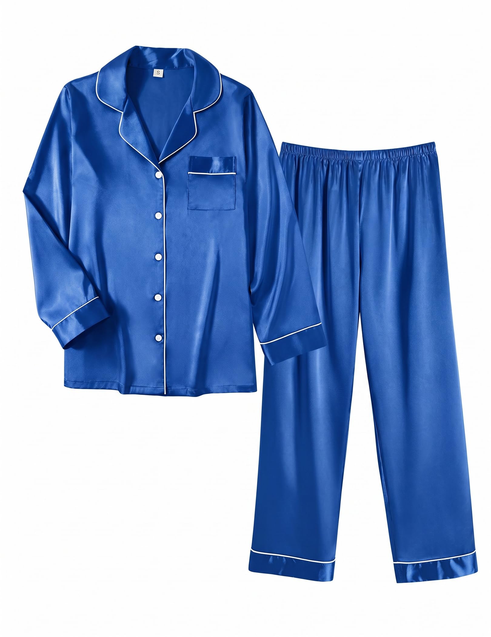 Ekouaer Matching Pajamas for Couples Silk Long Sleeve Satin Soft Button