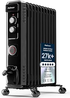 Pro Breeze® Oil Filled Radiator with 11 Fins - Slim Electric Radiator - Portable Oil Heater with Built-in 24 Hour Timer, 3 Heat Settings, Adjustable Thermostat & Safety Cut-Off - Black