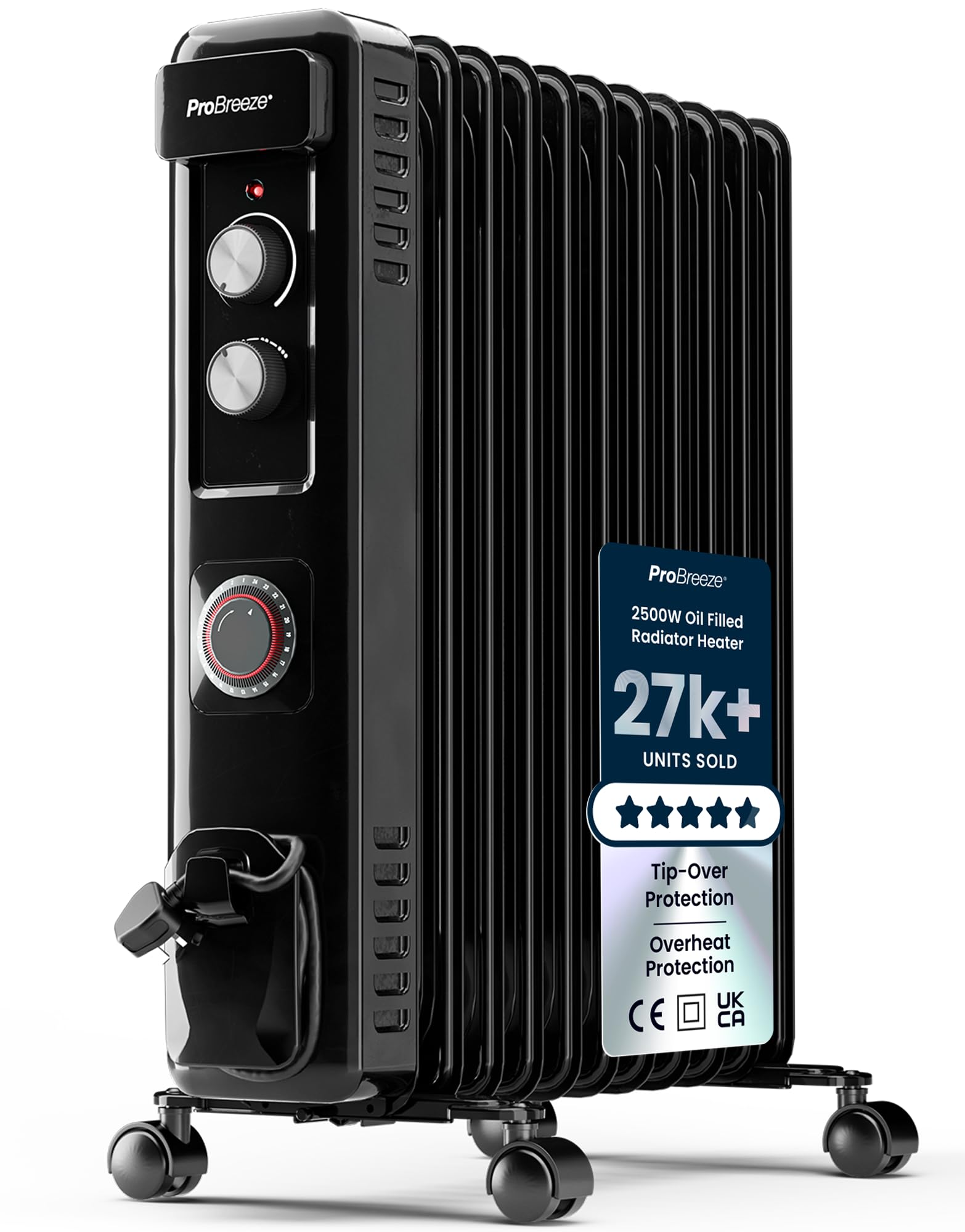 Pro Breeze® Oil Filled Radiator with 11 Fins - Slim Electric Radiator - Portable