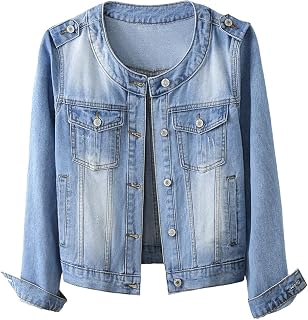 Kedera Jean Jacket for Women Trendy Collarless Button Down Long Sleeve Casual Western Denim Jacket Country Concert Outfits