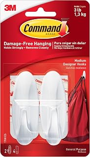 Command Medium Designer Hooks, 2 Hooks, 4 Strips | Command Hooks For Hanging Accessories, Holds Strongly, No Tools Needed, Good For Closets, Cabinets, And Home Office