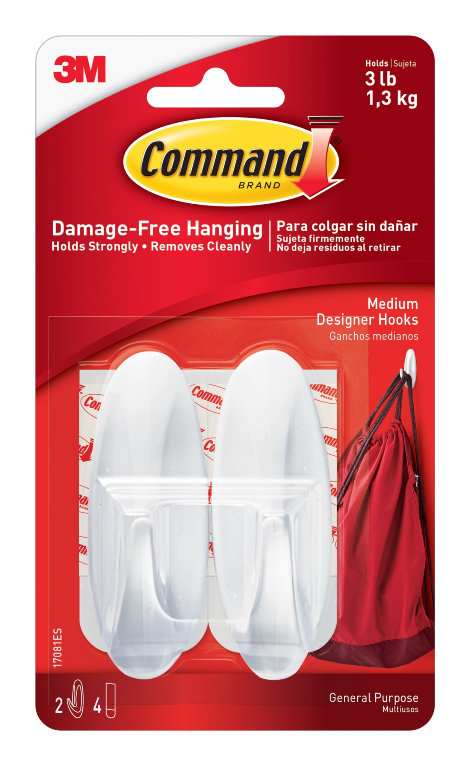 Command Medium Designer Hooks, 2 Hooks, 4 Strips | Command Hooks For Hanging Acc