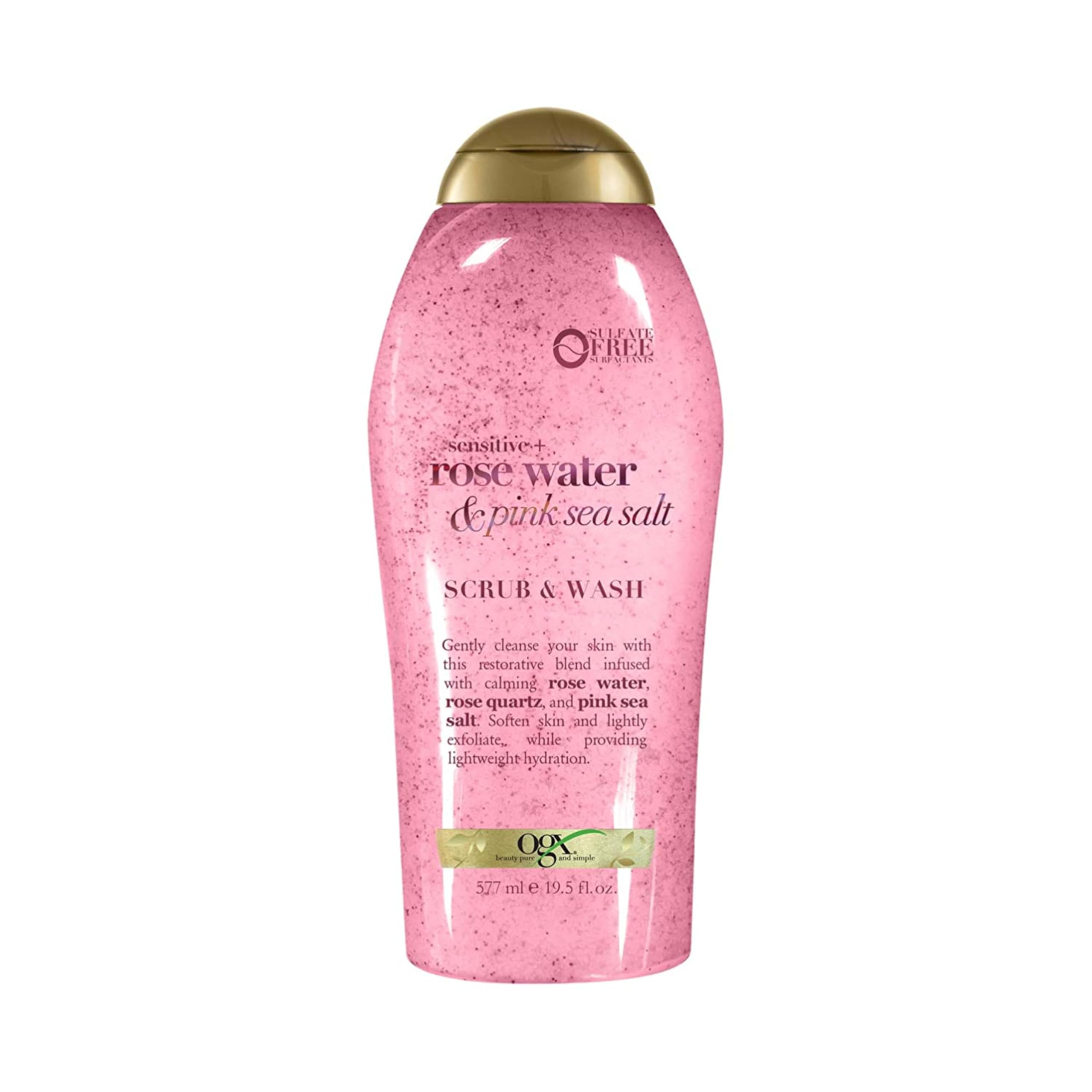 OGX Sensitive + Rose Water & Pink Sea Salt Scrub & Wash, 19.5 fl oz | Gentle Exf