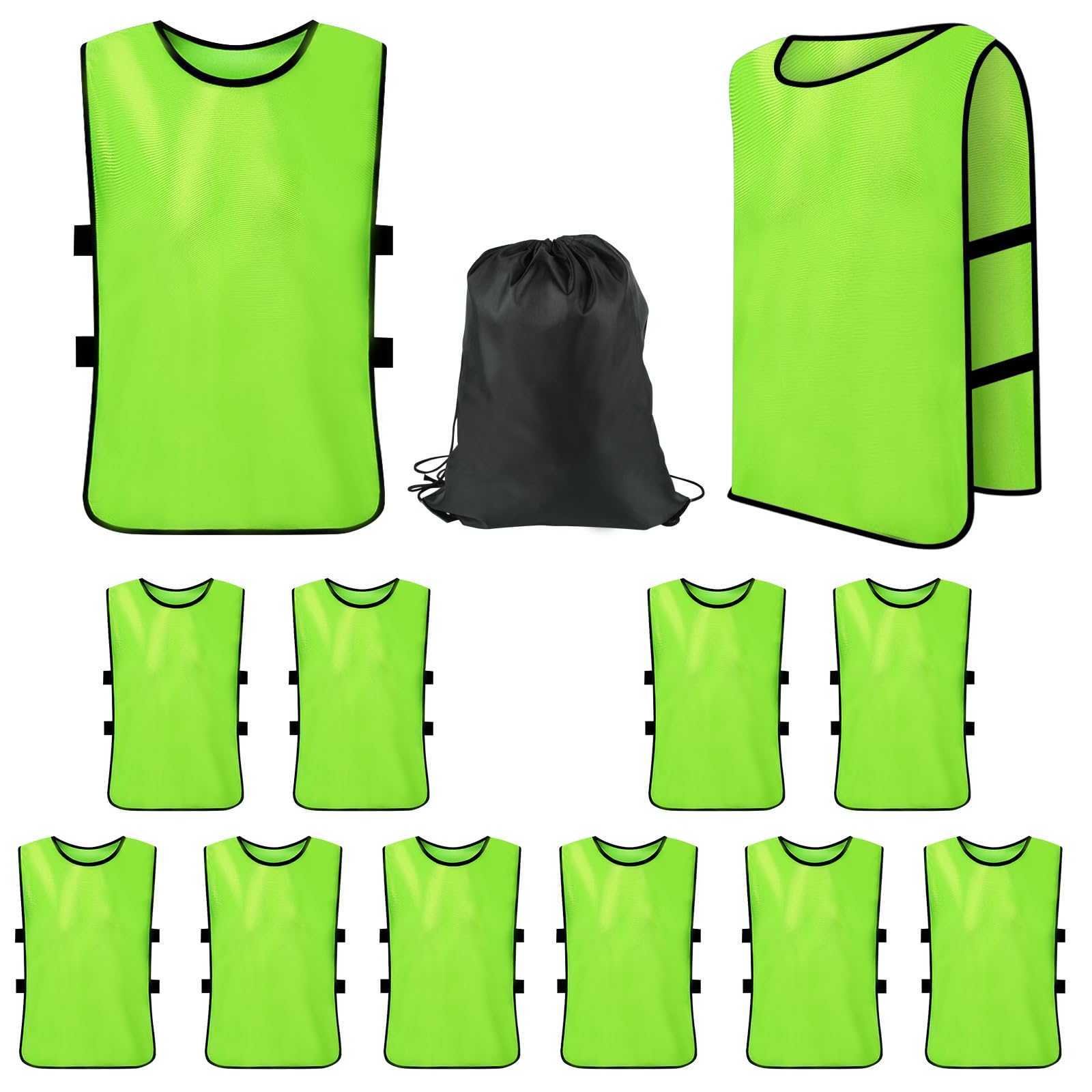 12 Pack Scrimmage Training Vests, Team Practice Pinnies with Carry Bag for Socce