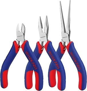 WORKPRO Mini Pliers Set, 3-Piece Small Pliers Tool Kit | Include 4” Diagonal Plier, 5” Long Nose Plier, 6” Needle Nose Plier, Tool Set for Making Crafts, Repairing Electronic Devices
