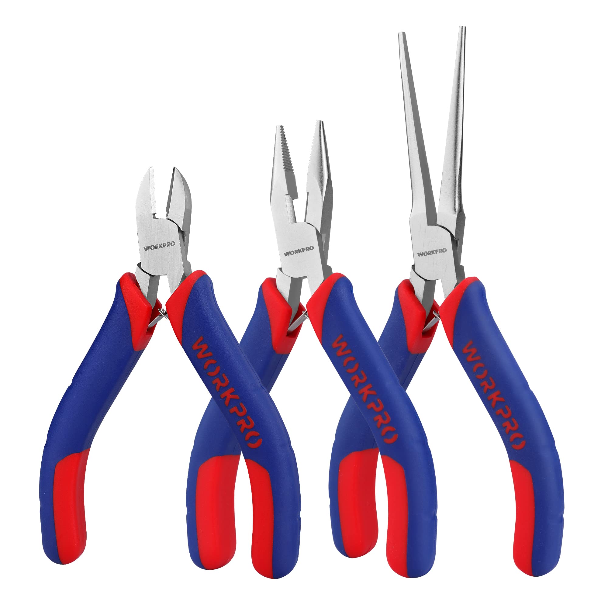 WORKPRO Mini Pliers Set, 3-Piece Small Pliers Tool Kit | Include 4” Diagonal Pli
