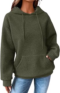 SHEWIN Women Fall Waffle Hoodies Pullover Tops Hooded Sweatshirt | Drawstring, Loose Fit, Oversized, Pocket, Cruise, Casual, Plus Size, 2026