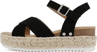 Soda "Firely" ~ Women's Round Toe Crisscross Band Platform Espadrille Wedge Sandal with Adjustable Ankle Strap