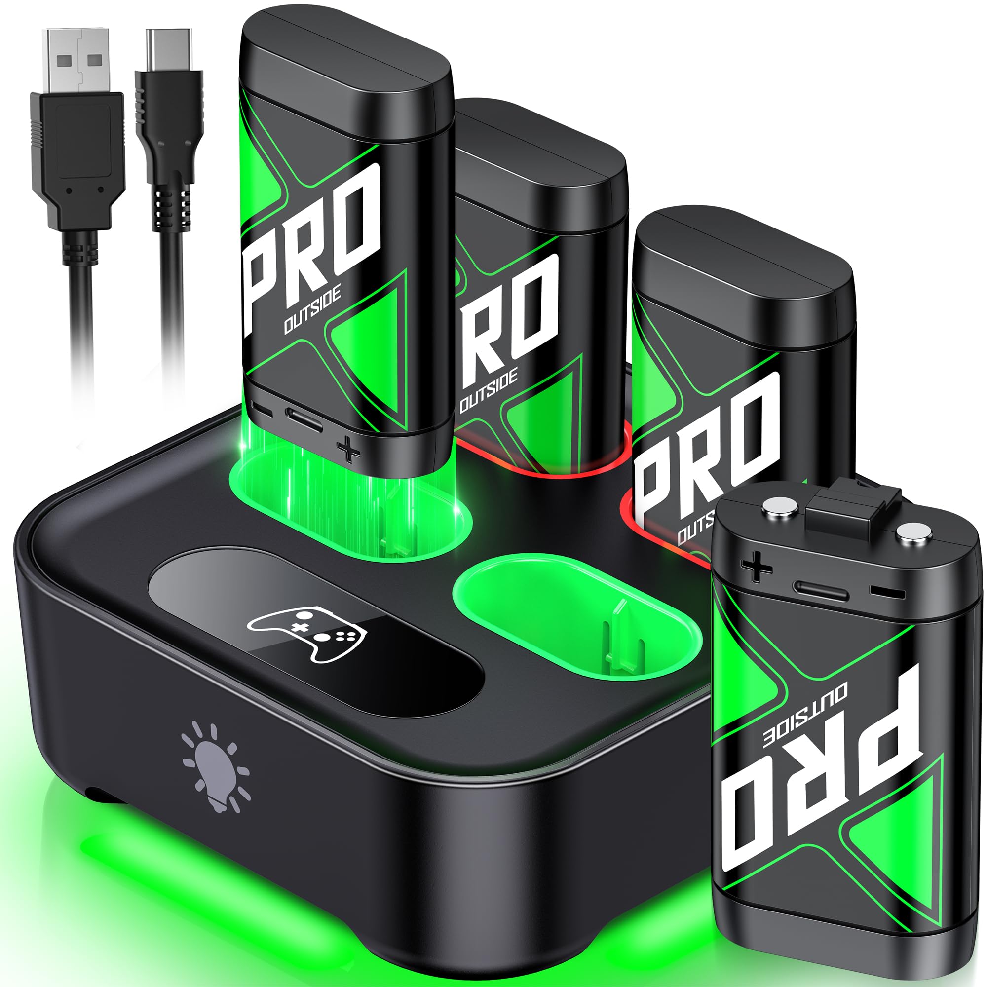 Upgraded Fast Charging Rechargeable Battery Packs with Light Control, 4x4080mWh 