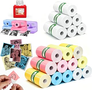 18 Rolls Mini Printer Paper Refill, Includes 12 Rolls Self-adhesive Sticker and 6 Regular Print Paper, Printer Paper for Mini Printer, Ai Sticker Printer(Not for StickerBox)