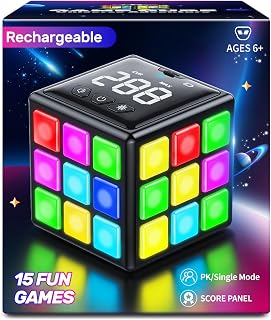 Niufunmal Rechargeable Puzzle Cube with Games, 15 Fun Memory & Speed Games | Christmas Easter Birthday Gifts for Kids Ages 6-12+ with Score Display, Cool Toys for Boys and Girls, Black