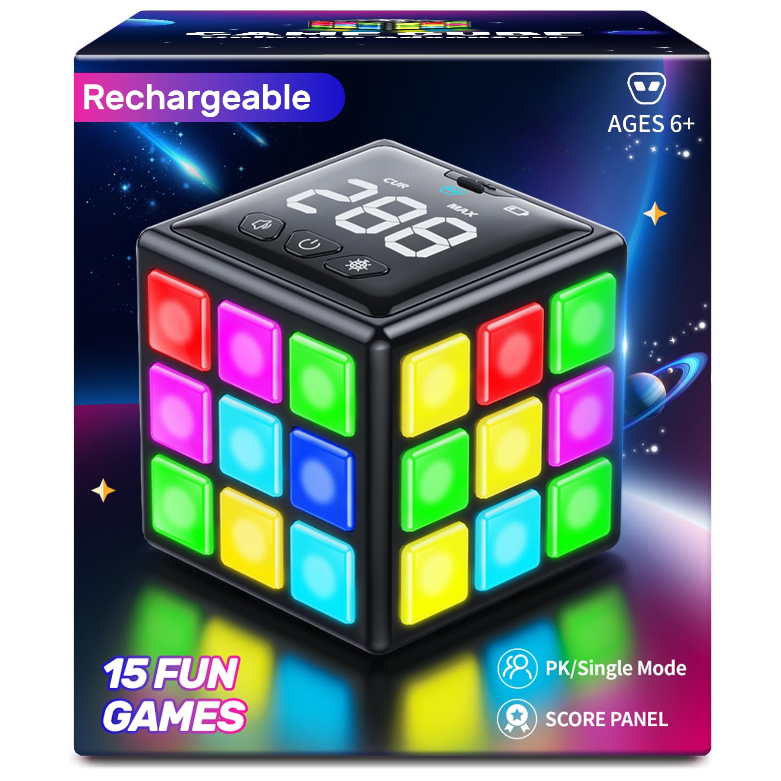 Niufunmal Rechargeable Puzzle Cube with Games, 15 Fun Memory & Speed Games | Chr