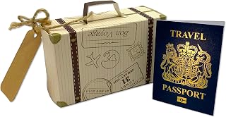 DIY Surprise Mini Suitcase & Mini GOLD effect Passport Reveal Gift bundle (DIY). Perfect for Valentine, birthday, family trips away!