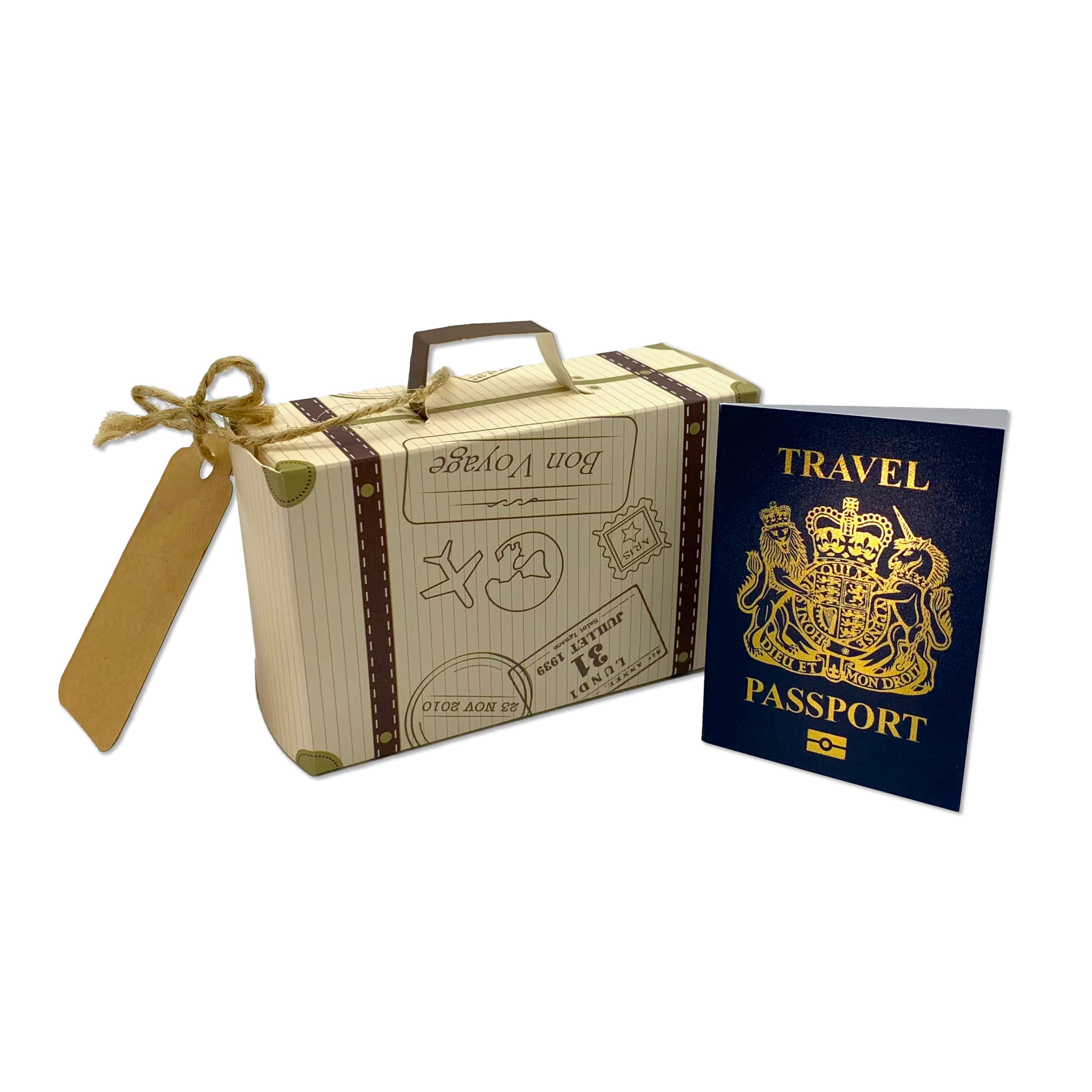 DIY Surprise Mini Suitcase & Mini GOLD effect Passport Reveal Gift bundle (DIY).