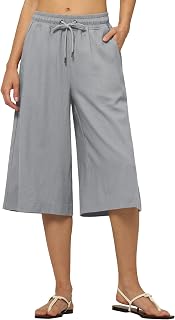 Willit Womens Linen Capri Pants Wide Leg Casual Summer Pleated High Waist Pockets 16 in