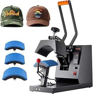 VEVOR 4-in-1 Heat Press Machine for Hats | 6x3 inches Curved Teflon-Coated Heat Plate, Easy Temperature Control, Non-Slip Base