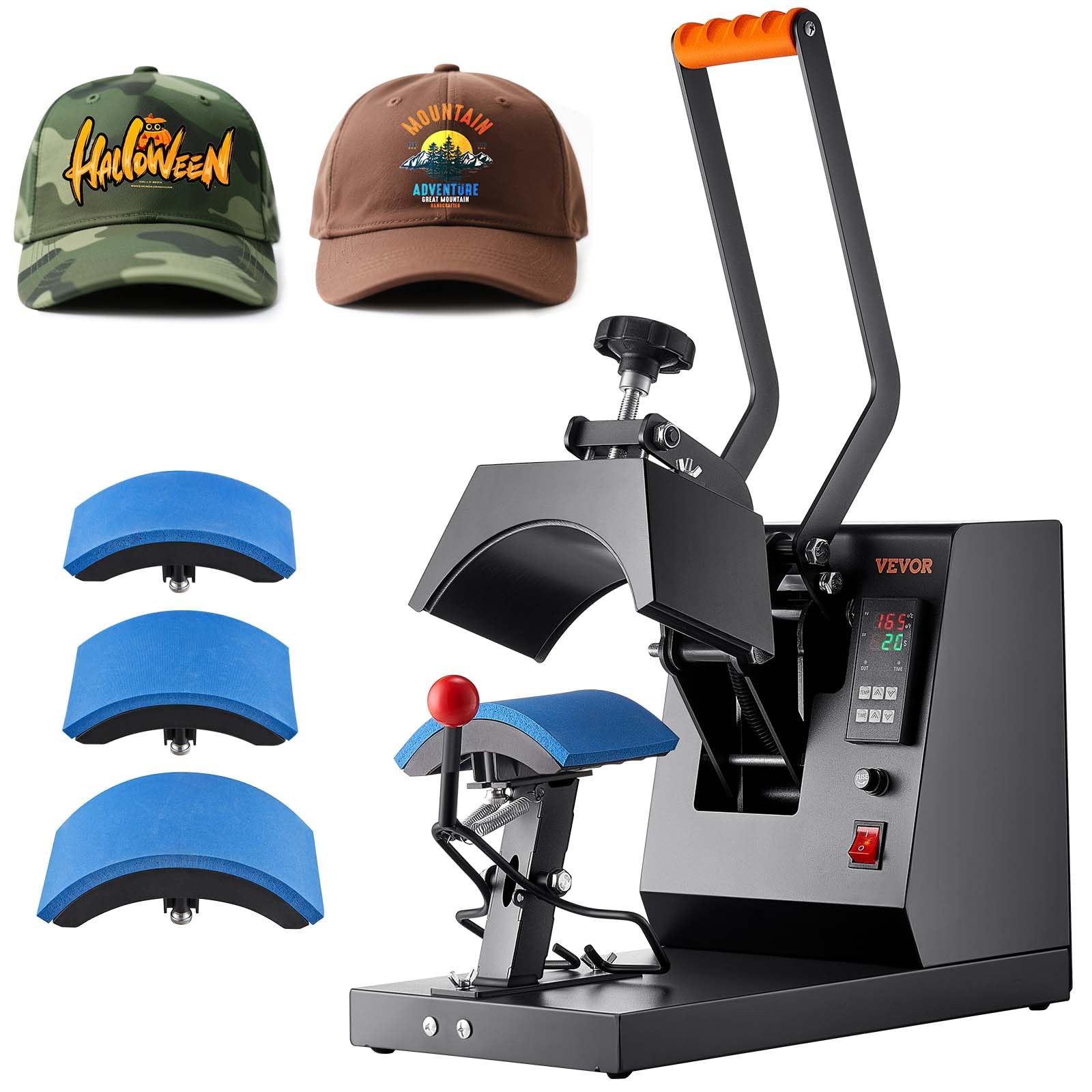 VEVOR 4-in-1 Heat Press Machine for Hats | 6x3 inches Curved Teflon-Coated Heat 