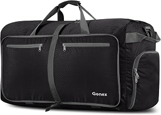 Gonex 150L Foldable Travel Duffle Bag with Shoe Compartment, Lightweight | 210D Nylon, Water-Repellent, Folds Compact, Multiple Pockets, Luggage Sleeve, Family Travel & Camping, Black