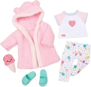 Our Generation 18-Inch Doll Ice Cream Pajama Outfit, Ice Cream Dreams Set | 18-inch doll pajama outfit with hooded robe, top, pajama pants, ice cream plush, and sandals; pretend play, Outfits; 3+ Years