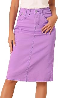 Allegra K Women's Casual Jean Skirt Raw Hem Stretch High Waist Denim Skirts