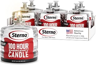 Sterno 100-Hour Emergency Candles, Power Outage Essential Supplies, 6-Pack | Long Burning Indoor / Outdoor Liquid Paraffin Backup Lights for power outages, storms, hurricanes, emergency prep situations